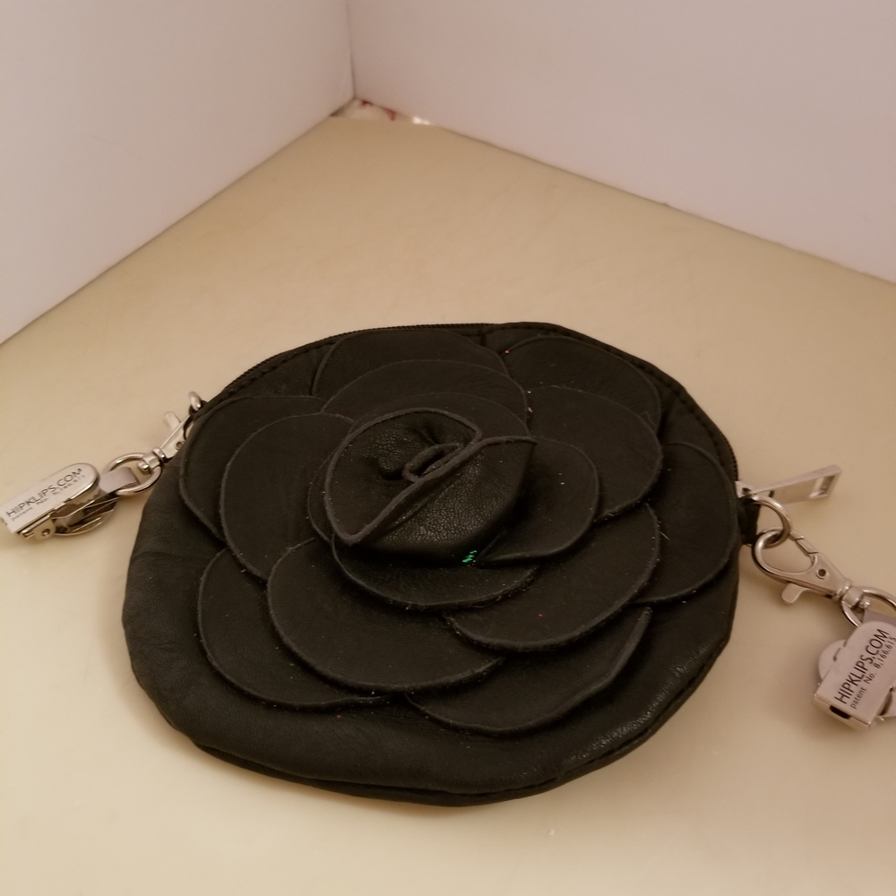 Unk Black Leather Floral waist purse